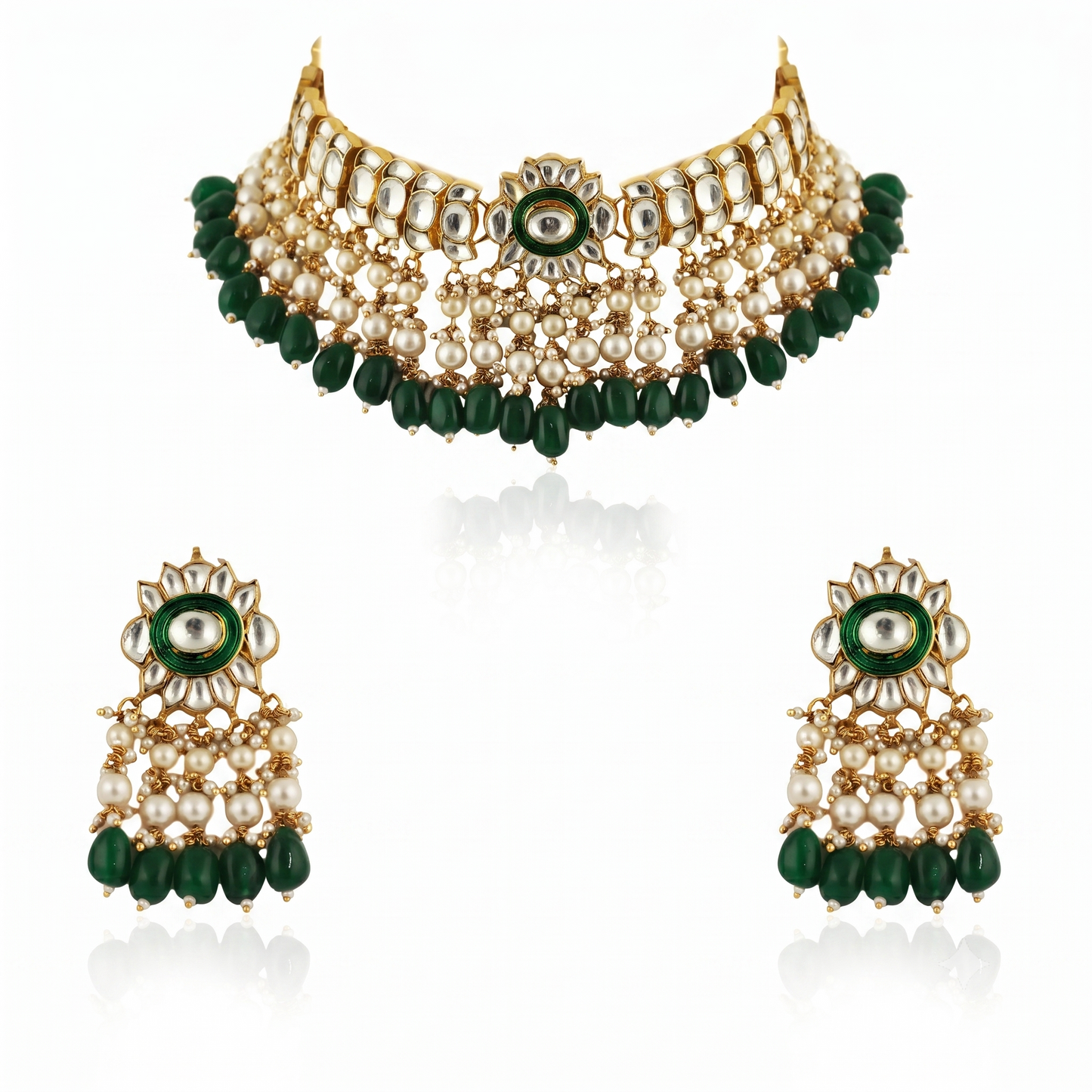 Gold plated choker set with white pearl