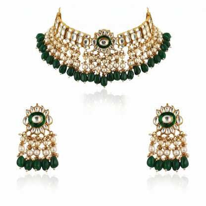 Gold plated choker set with white pearl