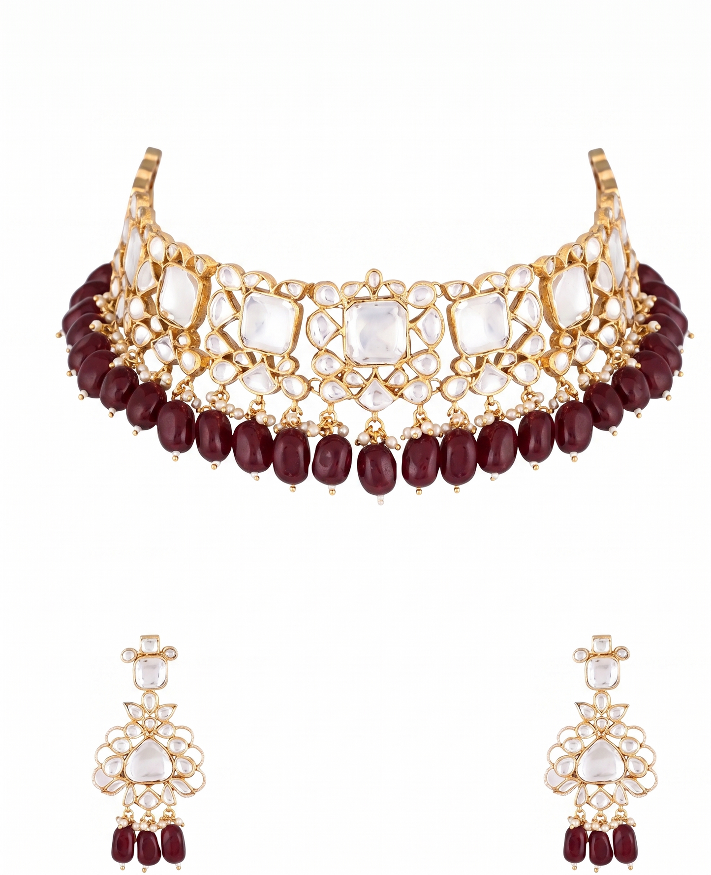 Simple Necklace Set Of Jadtar, Pearls And Beads