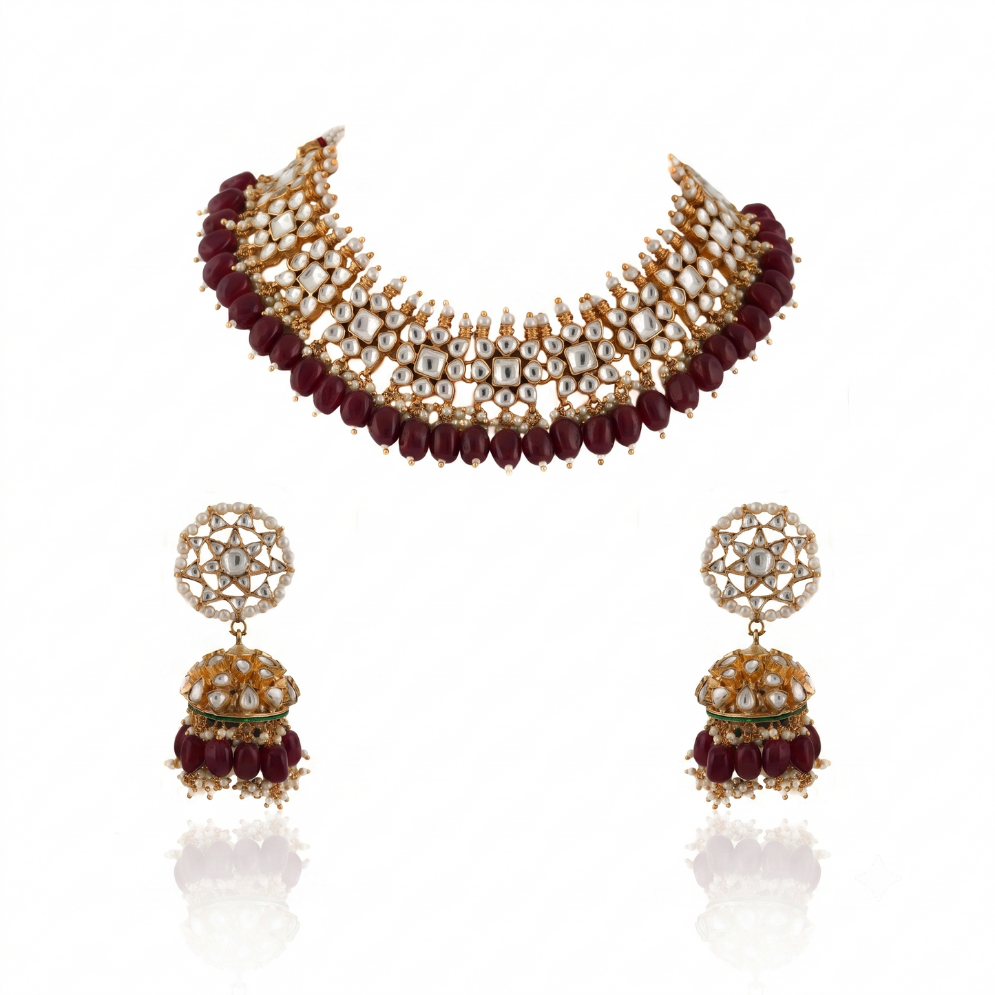 Small One Layer Choker Hanging With Beads With Star Shaped Jhumki