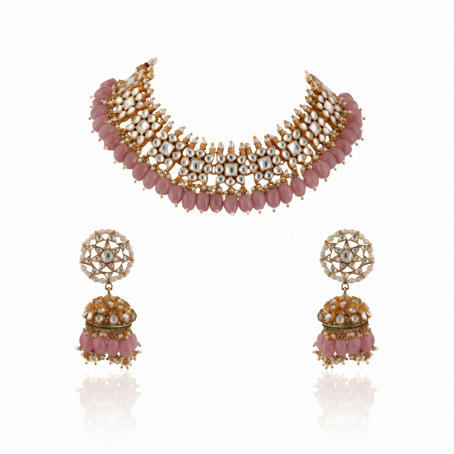 Small One Layer Choker Hanging With Beads With Star Shaped Jhumki