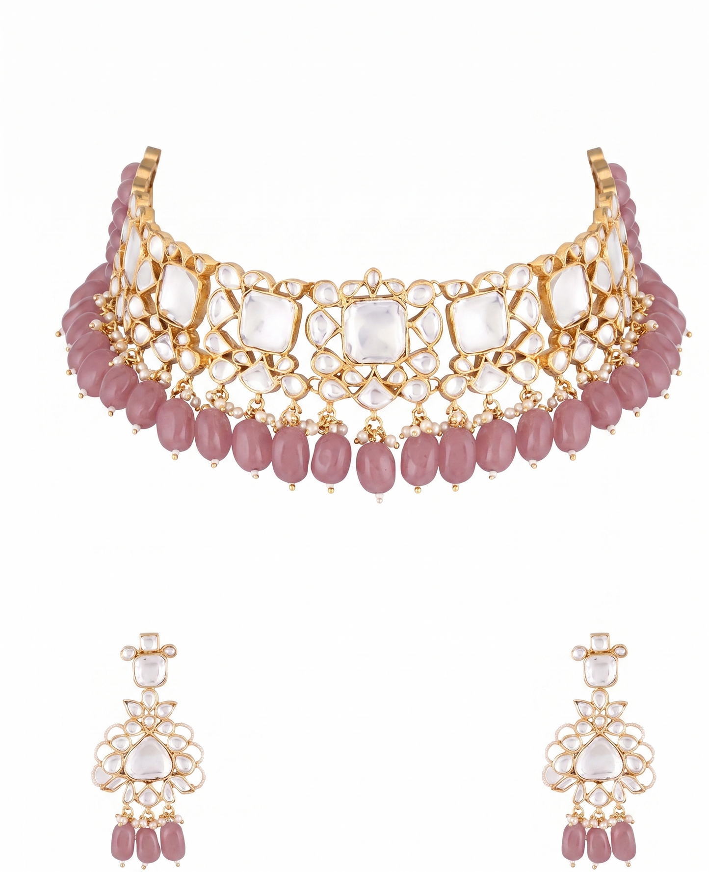 Simple Necklace Set Of Jadtar, Pearls And Beads
