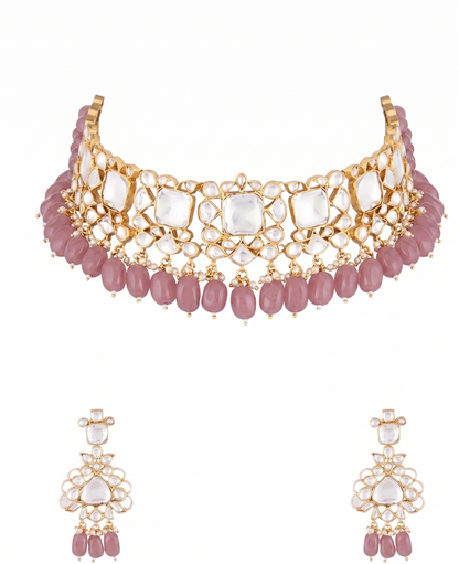 Simple Necklace Set Of Jadtar, Pearls And Beads