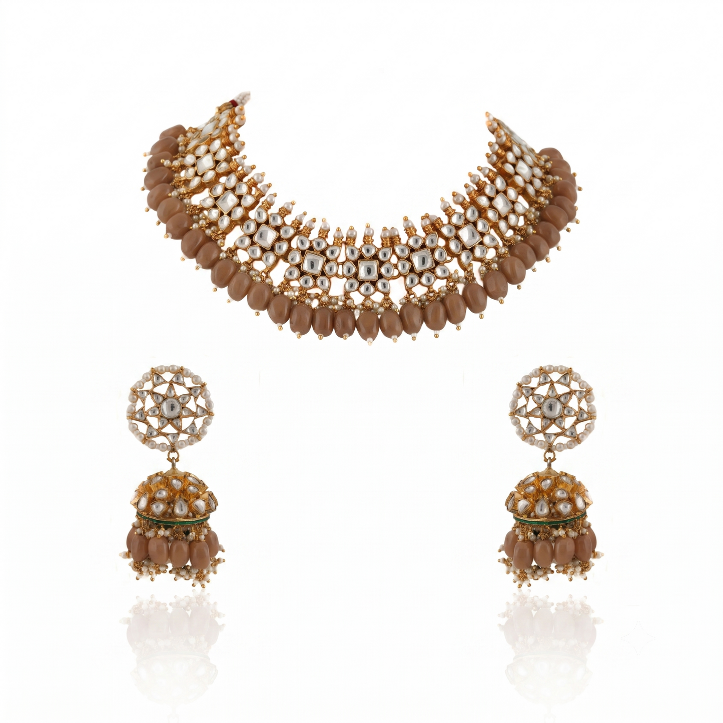 Small One Layer Choker Hanging With Beads With Star Shaped Jhumki