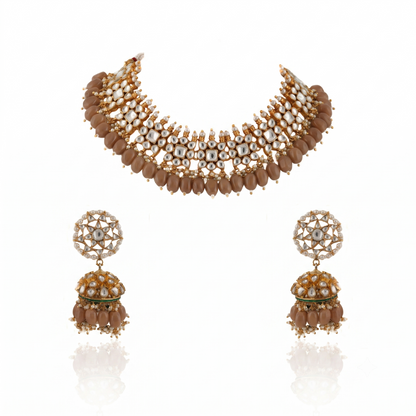 Small One Layer Choker Hanging With Beads With Star Shaped Jhumki