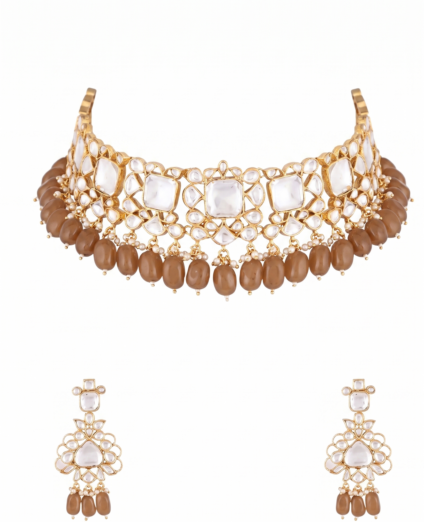Simple Necklace Set Of Jadtar, Pearls And Beads