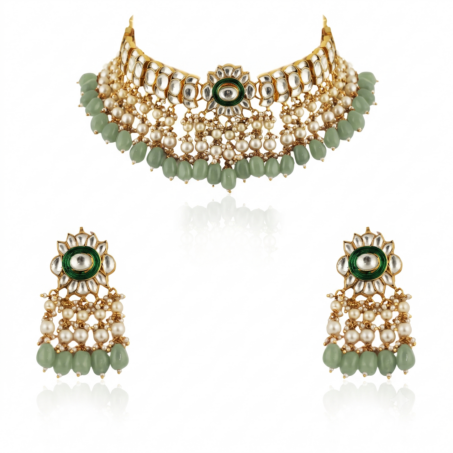 Gold plated choker set with white pearl