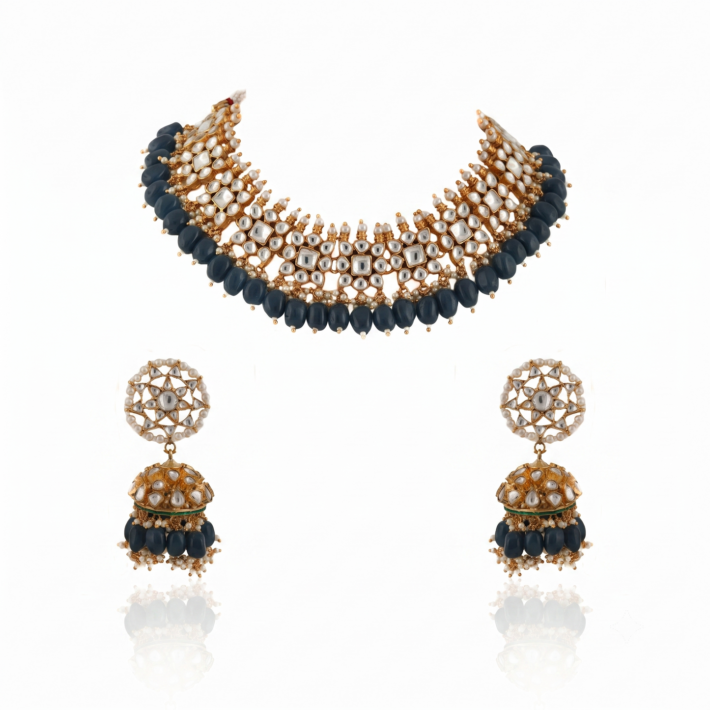 Small One Layer Choker Hanging With Beads With Star Shaped Jhumki