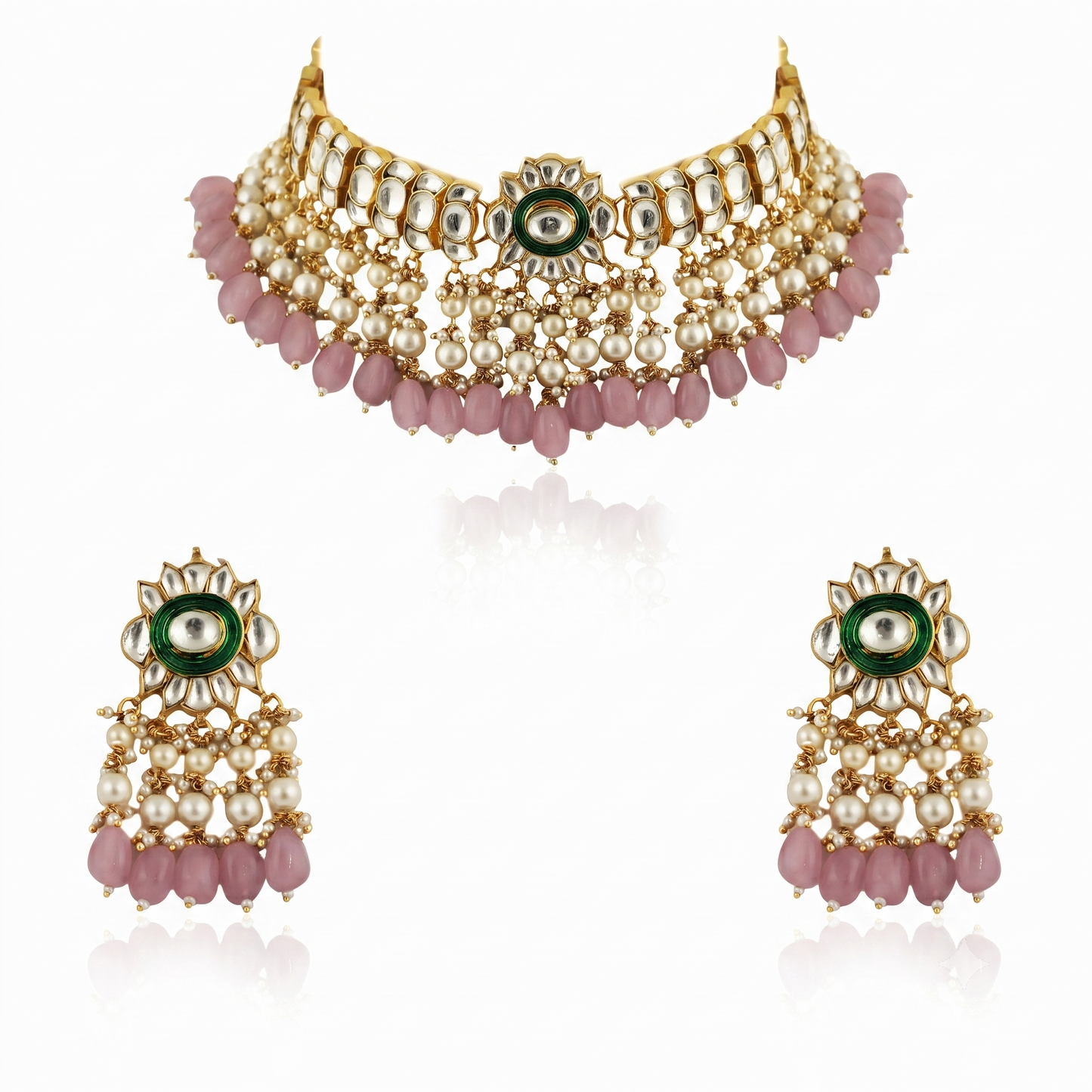 Gold plated choker set with white pearl