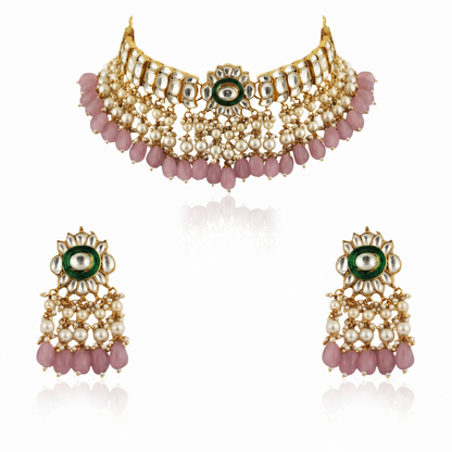Gold plated choker set with white pearl