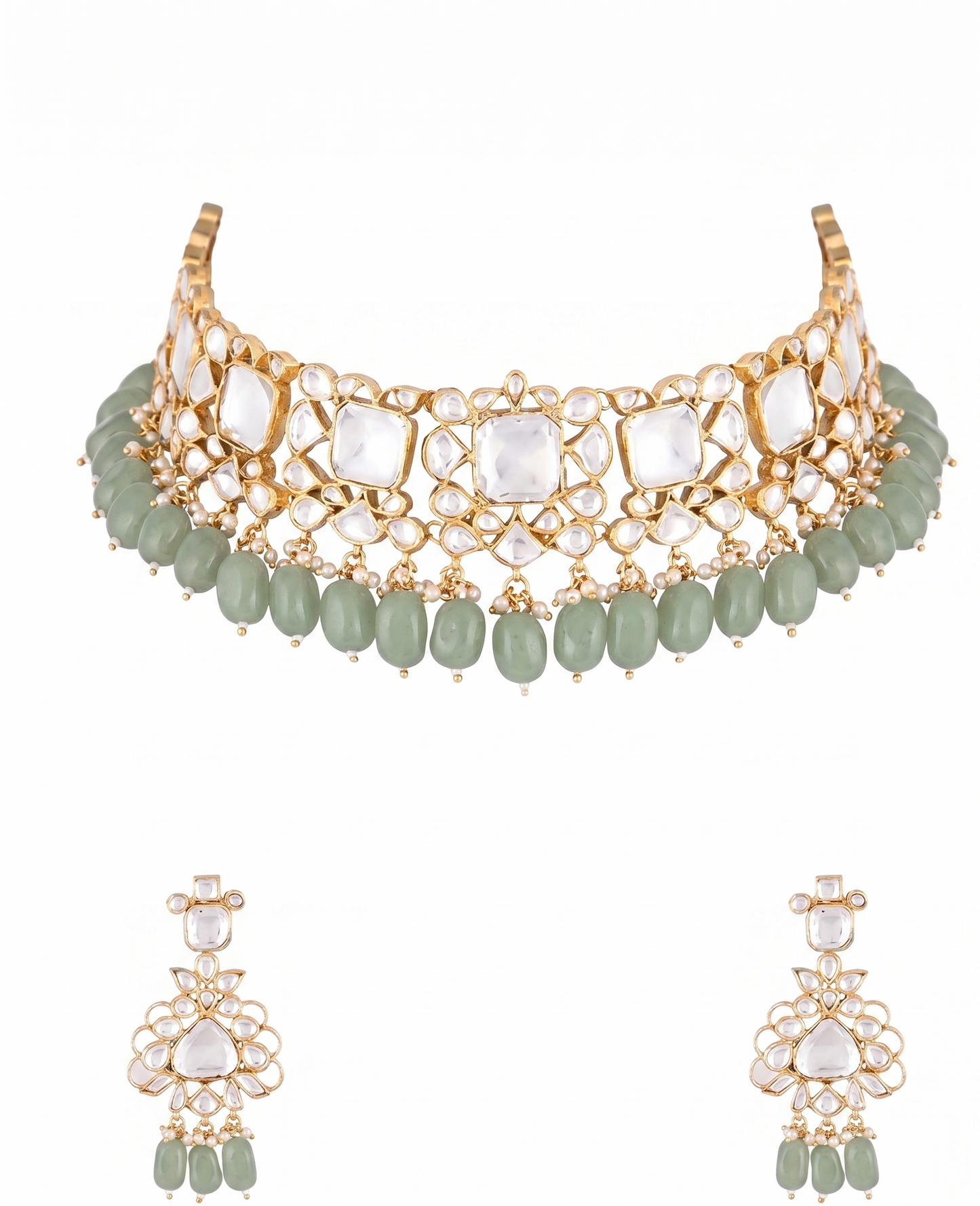 Simple Necklace Set Of Jadtar, Pearls And Beads