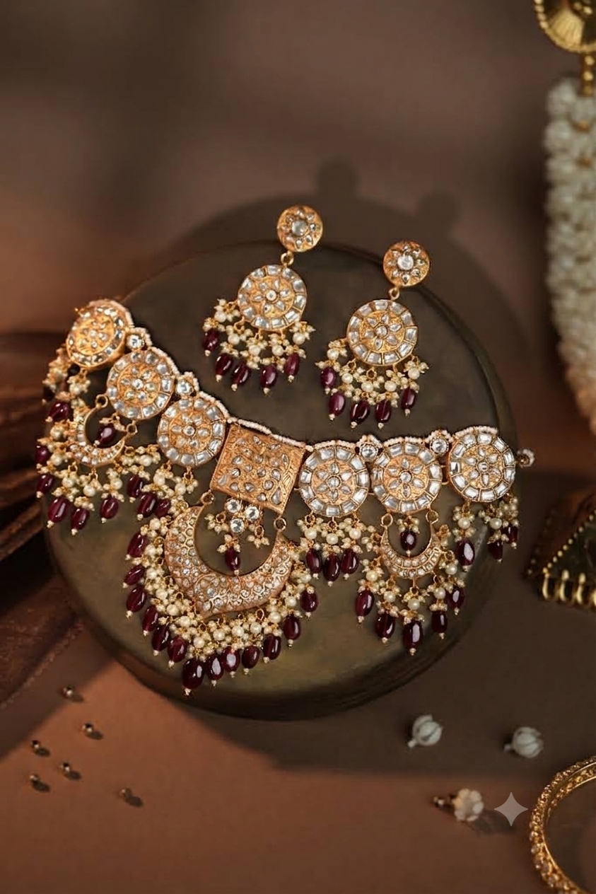 Royal heritage jadtar ensemble purple drop Necklace set
