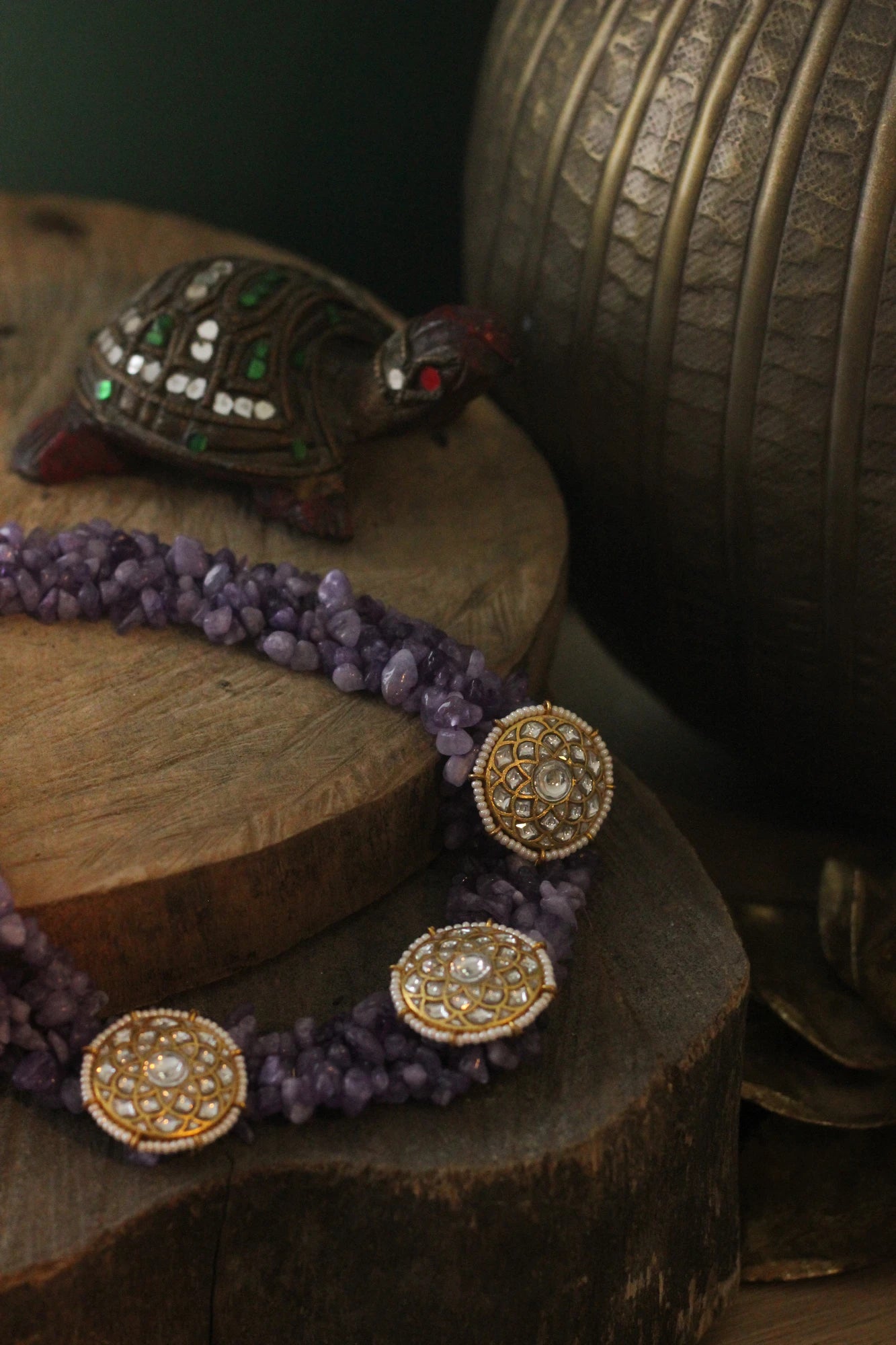 Amethyst beads purple jadtar stone choker set/Handmade necklace