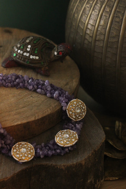 Amethyst beads purple jadtar stone choker set/Handmade necklace
