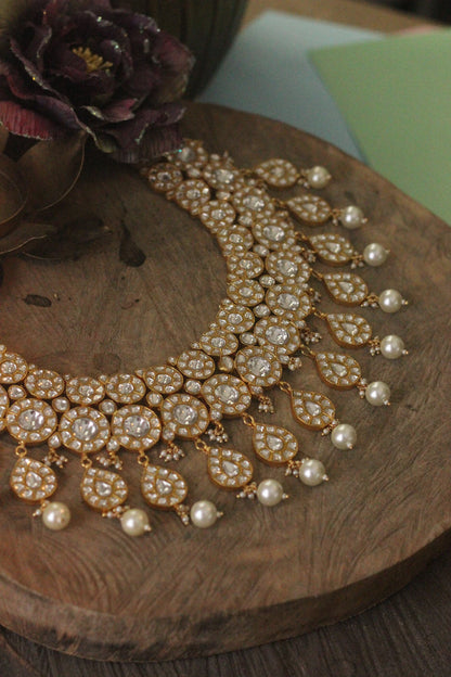 Riana-Heavy bridal set with jadtar stones and pearl/indian jewelery/wedding jewelery