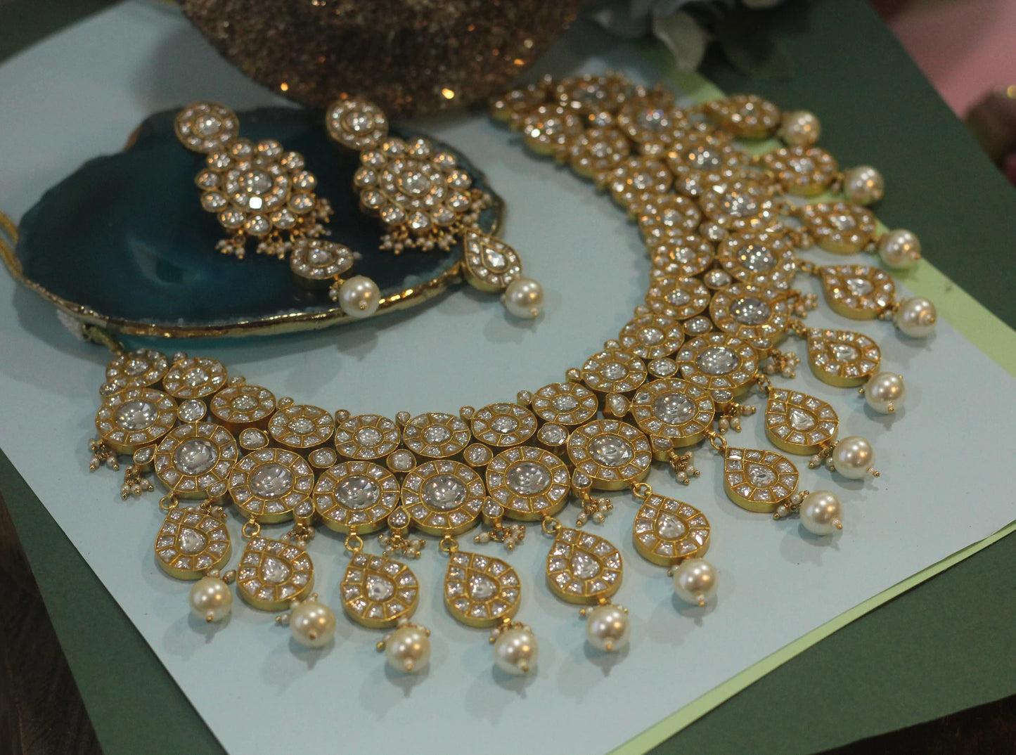 Riana-Heavy bridal set with jadtar stones and pearl/indian jewelery/wedding jewelery