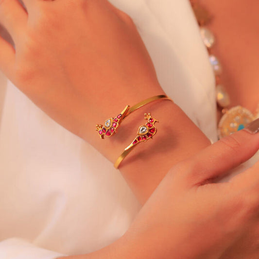 Peacock Design Gold Plated Kada For Girls And Womens