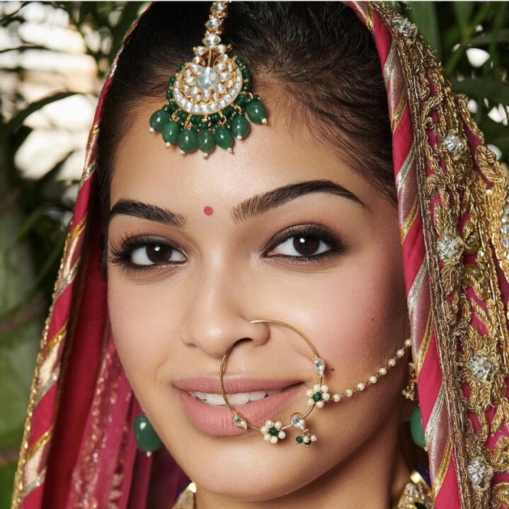 White Jadtar And Green Pearl Studded Bridal Maang Tikka