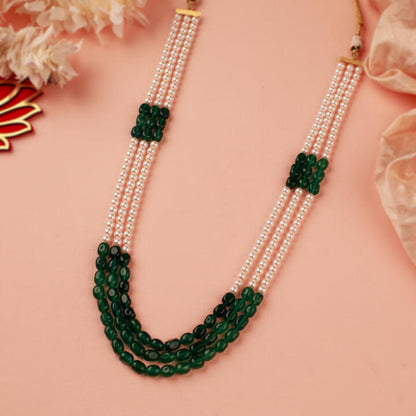Emerald Green Beaded Maala three layered pearl Necklace