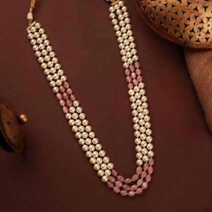 Gold plated pink beaded pearl  maala