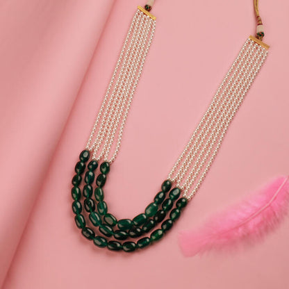 Emerald Green Beaded Necklace with pearl Maala Necklace