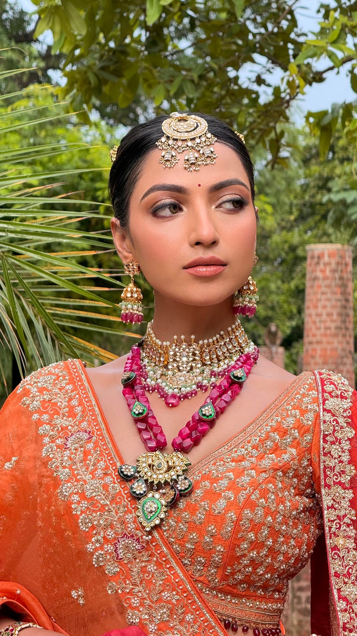 Gold Plated Kundan White Stones Crescent Maangtika