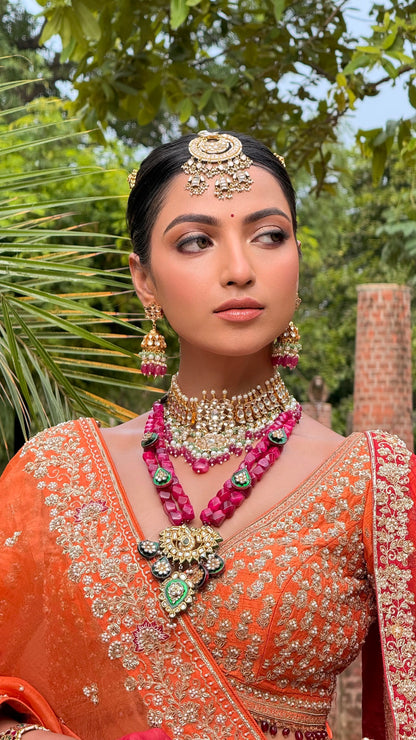 Gold Plated Kundan White Stones Crescent Maangtika