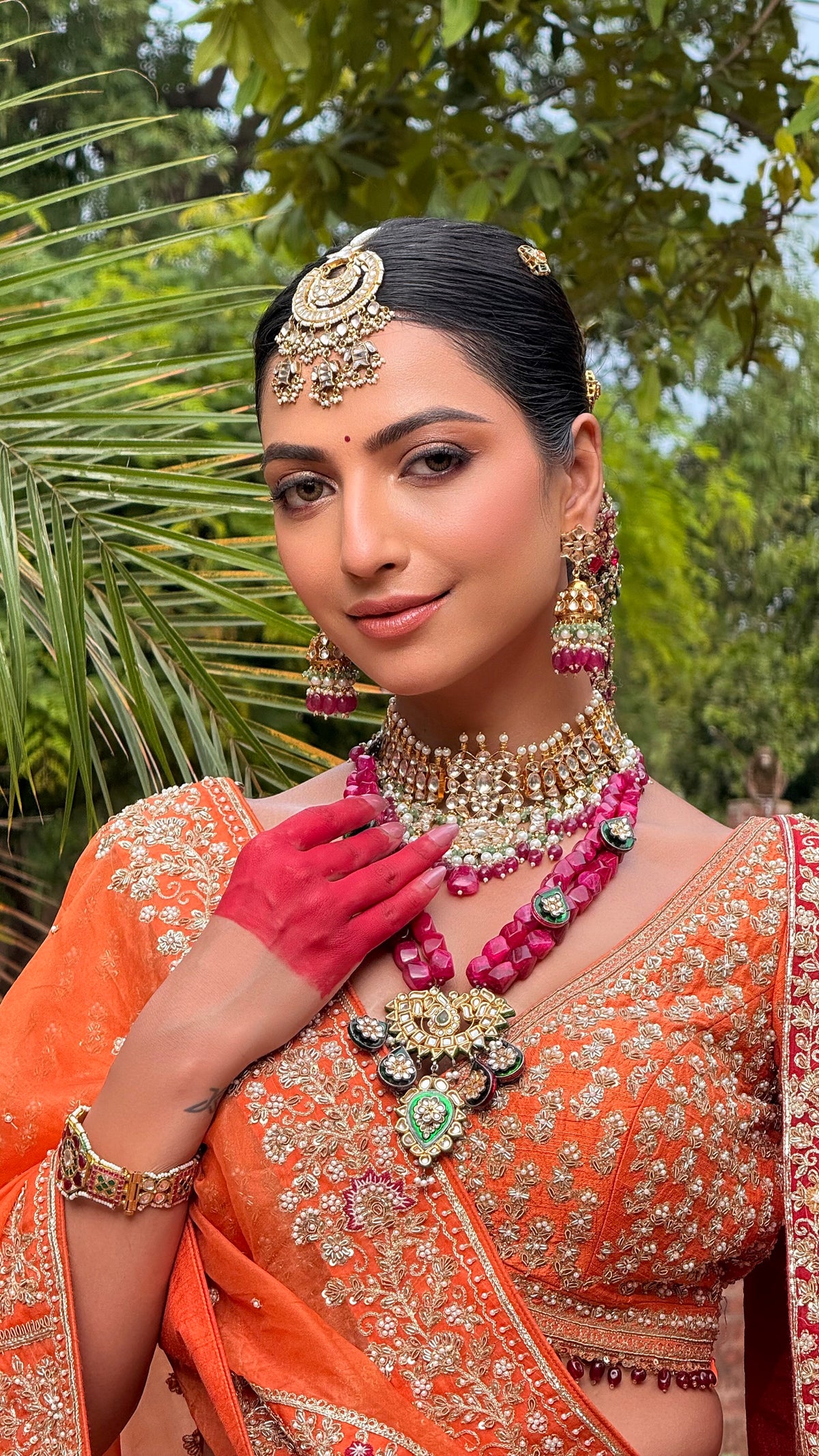Gold Plated Kundan White Stones Crescent Maangtika