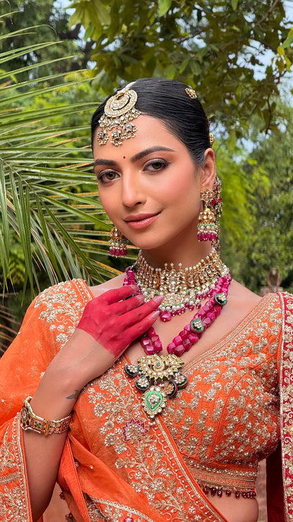 Gold Plated Kundan White Stones Crescent Maangtika