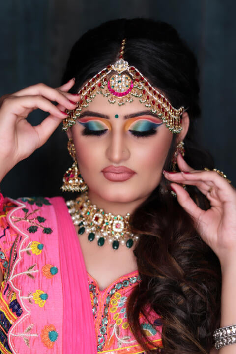 Pink Kundan Studded Matha Patti Jewelry
