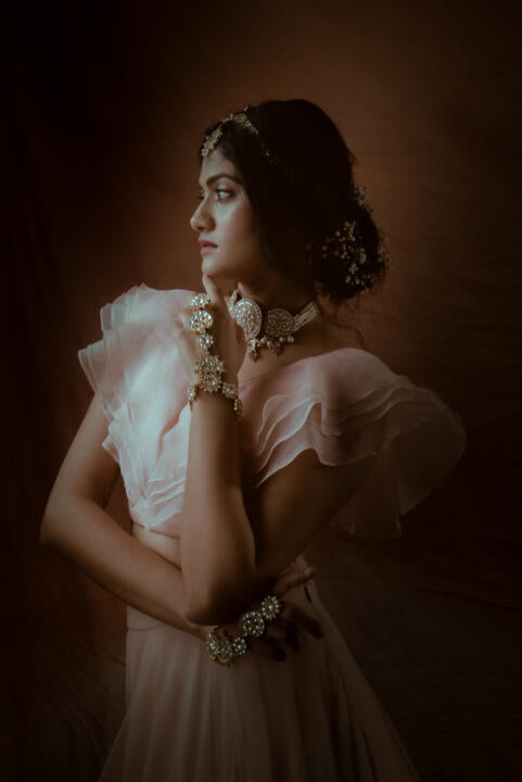 Floral Hathful Design Embeded With White Jadtar Stones(Single Piece)