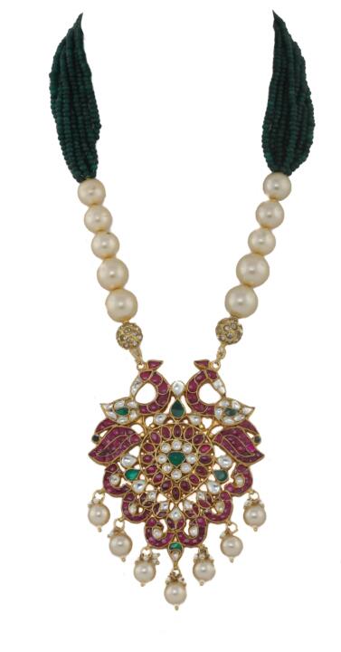 Peacock Pendant Green And Pink Maala