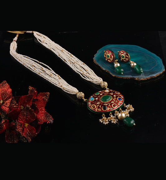 RA-081 - Multi beads layered red necklace with ancient designs