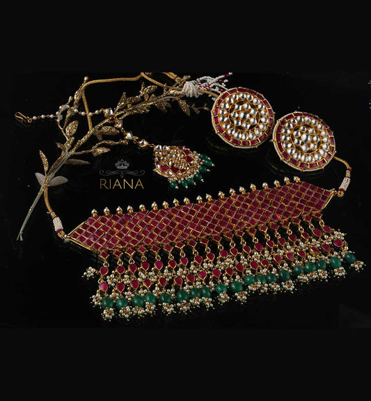 Pink jadtar chocker necklace