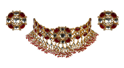 Beautiful Necklace Of Red And White Jadtar Studded