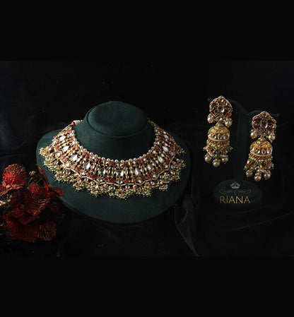 Pink and White Jadtar studded necklace
