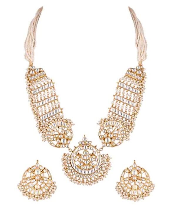 White Jadtar Stone Long Pendant Necklace With Pearl