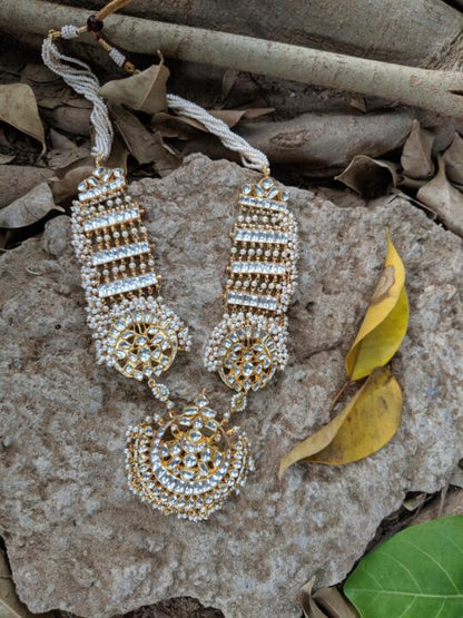 White Jadtar Stone Long Pendant Necklace With Pearl