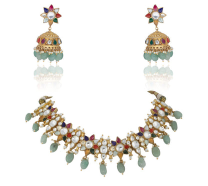 Multi Color Bridal Necklace Jewellery With Earrings