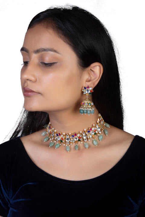 Multi Color Bridal Necklace Jewellery With Earrings