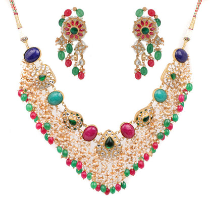 Uniquely Designed Necklace Studded With Red And Green Stones
