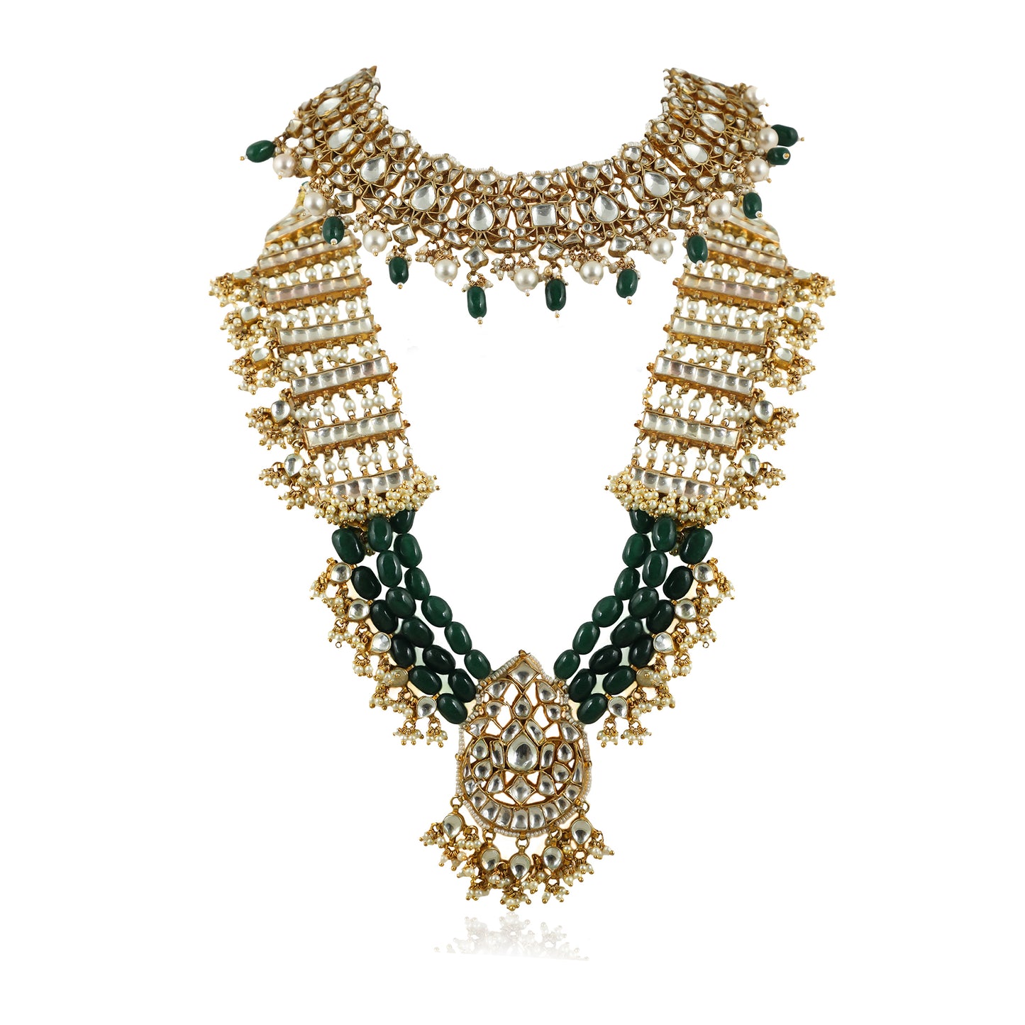 White And Green Double Layered Necklace Set