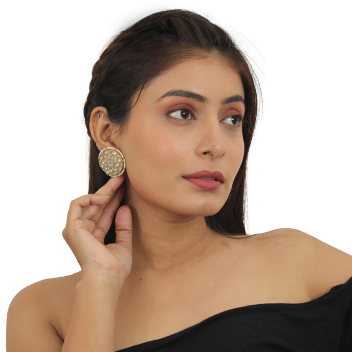 White Jadtar Stone Heavy Long Neacklace Set With Pastel  Pink Baeds And Pearl