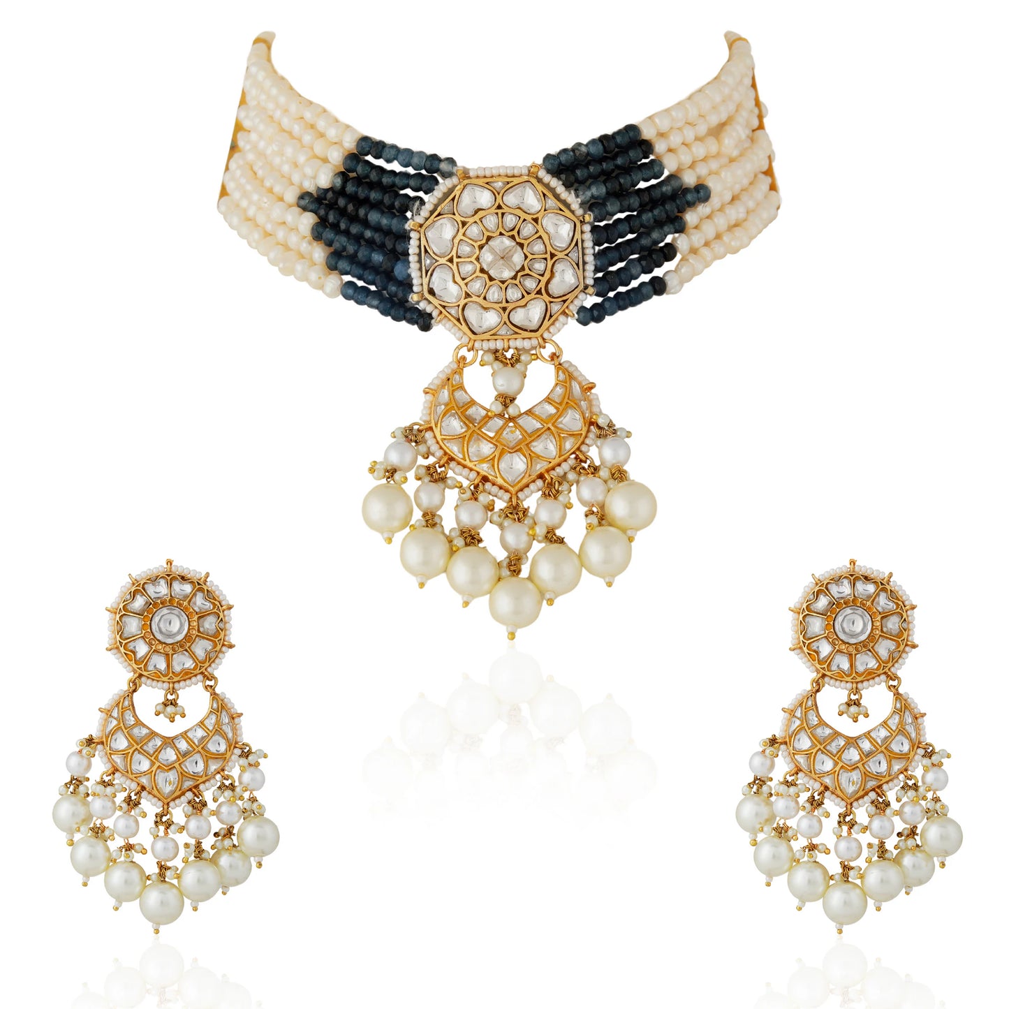 Blue Premium quality gold plated kundan necklace/Fushion-indo western wear choker set