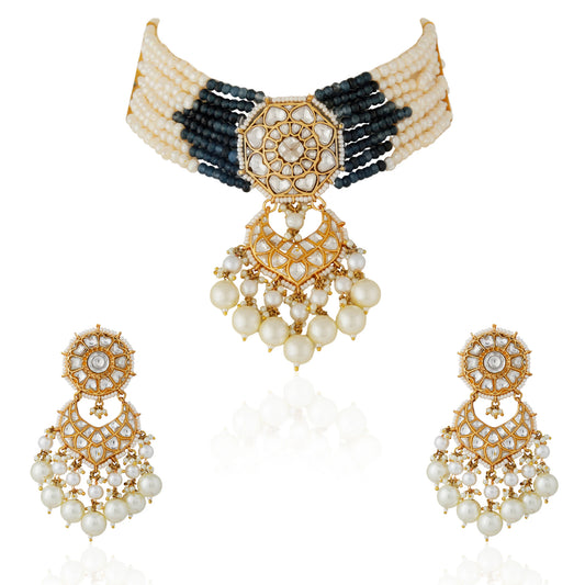 Blue Premium quality gold plated kundan necklace/Fushion-indo western wear choker set