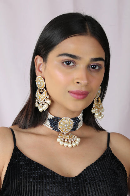 Blue Premium quality gold plated kundan necklace/Fushion-indo western wear choker set