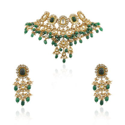 Big White And Green Stone With Light Green Beads Heavy Bridal Set