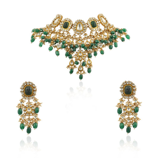Big White And Green Stone With Light Green Beads Heavy Bridal Set