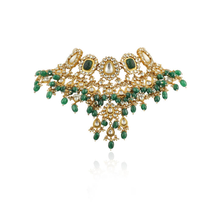 Big White And Green Stone With Light Green Beads Heavy Bridal Set