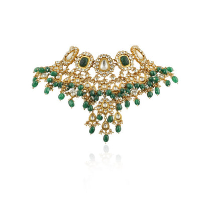 Big White And Green Stone With Light Green Beads Heavy Bridal Set